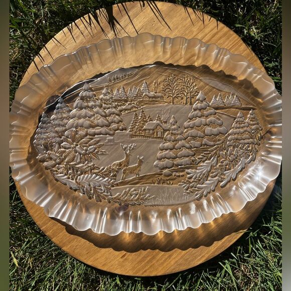 Mikasa Frosted Glass Winter Dream Serving Platter Holiday Christmas Deer & Trees - Picture 1 of 15